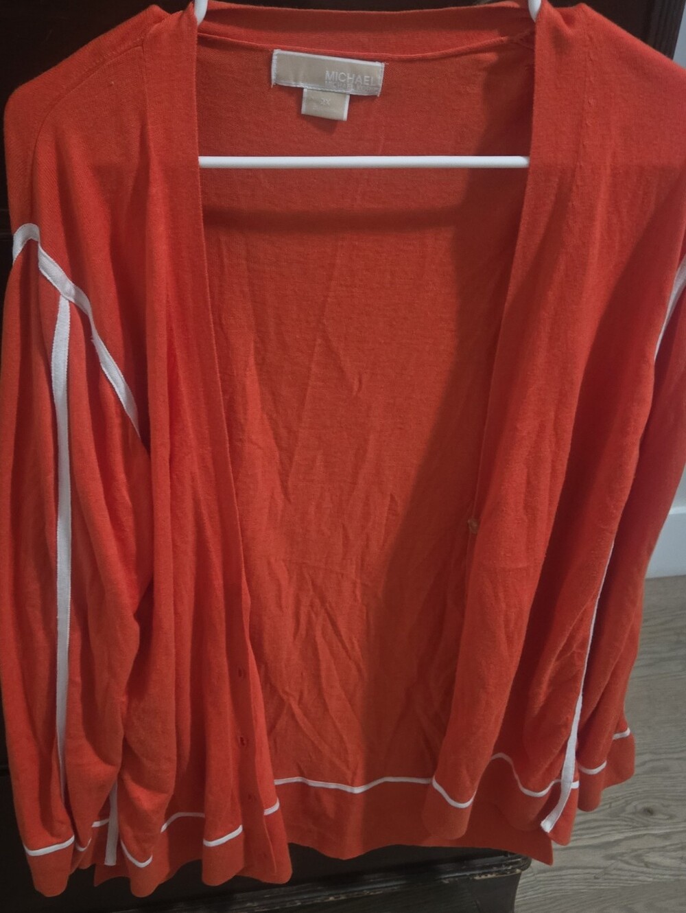 • MICHAEL Michael Kors Orange Red Contrast Trim Cardigan Sweater Cotton Rayon 2X